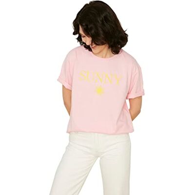 Trendyol Kvinnors rosa broderad vän stickad t-shirt, rosa, extra stor Trendyol Kvinnors rosa broderad vän stickad t-shirt, rosa, extra stor