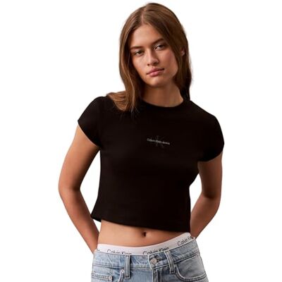 Calvin dam MONOLOGO Baby Rib TEE LV047AB802UB1005 t-shirts, svart, M Calvin dam MONOLOGO Baby Rib TEE LV047AB802UB1005 t-shirts, svart, M