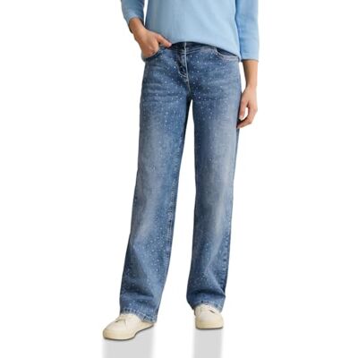 Cecil glittrande breda ben jeans, Ljusblå använd tvätt, 30W / 32L Cecil glittrande breda ben jeans, Ljusblå använd tvätt, 30W / 32L