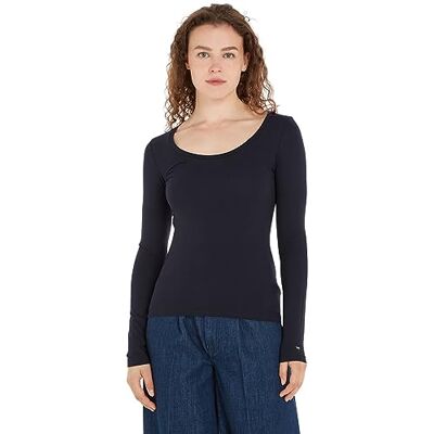 Tommy Hilfiger Dam Slim Modern CO/EA Scoop LS L/S stickade toppar, Desert Sky, XXL, Öken himmel, XXL Tommy Hilfiger Dam Slim Modern CO/EA Scoop LS L/S stickade toppar, Desert Sky, XXL, Öken himmel, XXL