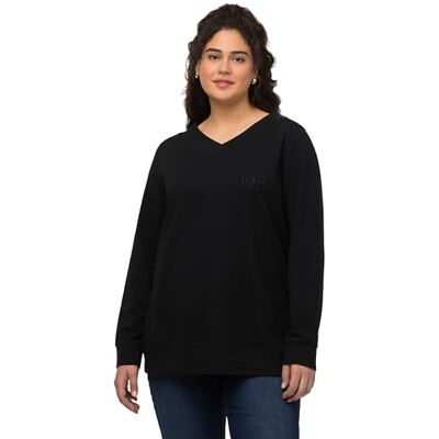 Ulla Popken dam djup V-hals sweatshirt, svart, 46-48 Große Größen Ulla Popken dam djup V-hals sweatshirt, svart, 46-48 Große Größen