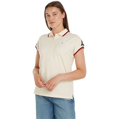 Tommy Hilfiger Kvinnor Reg Stripe SLV Polo Cap Ärm S/S Polos, Beige, XL, Kalikå, XL Tommy Hilfiger Kvinnor Reg Stripe SLV Polo Cap Ärm S/S Polos, Beige, XL, Kalikå, XL