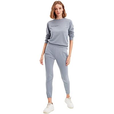 Trendyol Kvinnor, grå tryck, 100% ekologisk bomull, basic, joggare, stickad, fin, träningsoverall, S Trendyol Kvinnor, grå tryck, 100% ekologisk bomull, basic, joggare, stickad, fin, träningsoverall, S