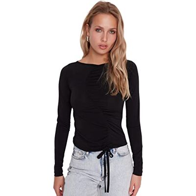 Trendyol Dam figursydd rund hals stickade blusar, Black, S Trendyol Dam figursydd rund hals stickade blusar, Black, S