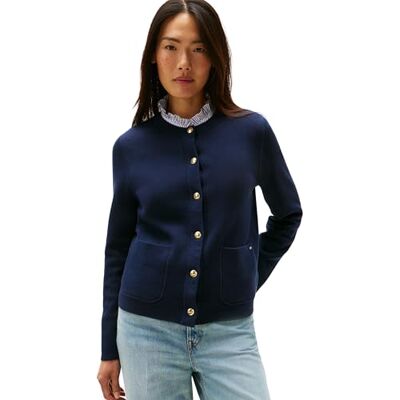 Tommy Hilfiger CO damtröja vändbar LS Cardi WW0WW40846 cardigan tröja, blå, S, Blå (Br Stp marinblå/mörk natt marinblå), S Tommy Hilfiger CO damtröja vändbar LS Cardi WW0WW40846 cardigan tröja, blå, S, Blå (Br Stp marinblå/mörk natt marinblå), S