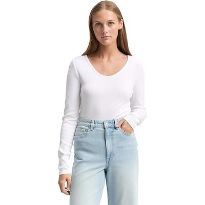 TOM TAILOR Denim dam långärmad T-shirt, 20000 – vit, XL TOM TAILOR Denim dam långärmad T-shirt, 20000 – vit, XL