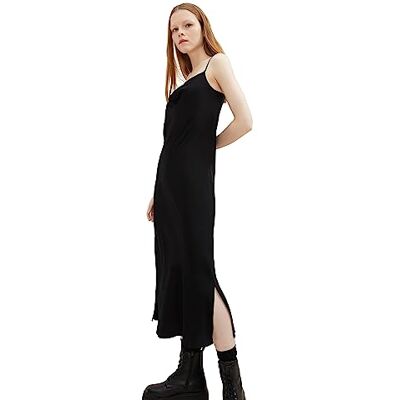 TOM TAILOR Denim Damer Satin midi klänning med vattenfall urringning 1034287, 14482 Deep Black, L TOM TAILOR Denim Damer Satin midi klänning med vattenfall urringning 1034287, 14482 Deep Black, L