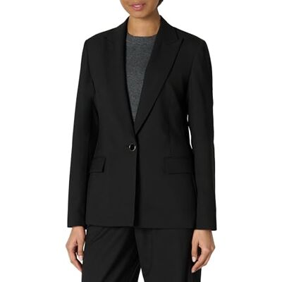 Amazon Essentials kvinnors Aewm86405 normal passform vävd enkelknäppt blazer (förpackning med 1), Svart/Svart, 6 Amazon Essentials kvinnors Aewm86405 normal passform vävd enkelknäppt blazer (förpackning med 1), Svart/Svart, 6