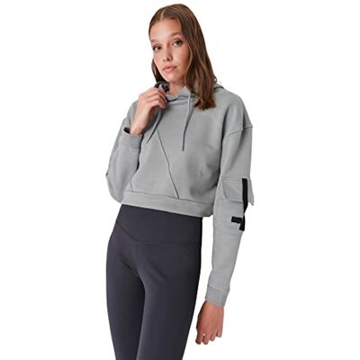 Trendyol Dam TWOAW23SW00499/Gri sweatshirt, grå, S, Grått Trendyol Dam TWOAW23SW00499/Gri sweatshirt, grå, S, Grått