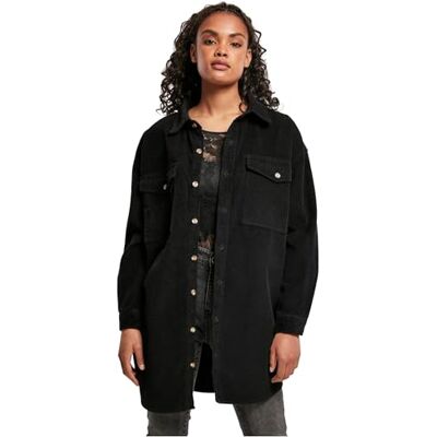 Urban Classics Damovershirt-jacka, lång manchesterskjortjacka med två bröstfickor och jackfickor, storlek XS till 5XL, svart, XL Urban Classics Damovershirt-jacka, lång manchesterskjortjacka med två bröstfickor och jackfickor, storlek XS till 5XL, svart, XL