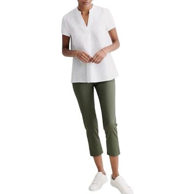 Caroll Kortärmad blus i 100% linne, Vitt och blått, 40 Caroll Kortärmad blus i 100% linne, Vitt och blått, 40