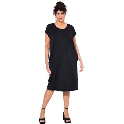 Ulla Popken dam stora storlekar överdimensionerade plus size jerseyklänning, snabbfix detalj vid urringningen, svart, 42-44 Ulla Popken dam stora storlekar överdimensionerade plus size jerseyklänning, snabbfix detalj vid urringningen, svart, 42-44
