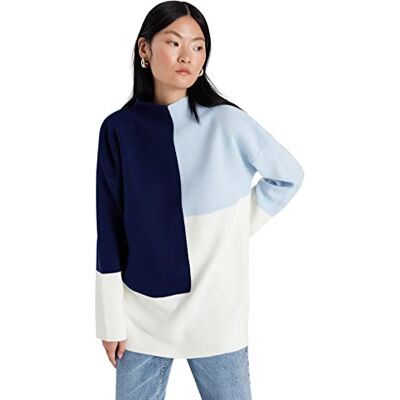 Trendyol dam färgblock långa ärmar avslappnad hijab tröja, blå, XL Trendyol dam färgblock långa ärmar avslappnad hijab tröja, blå, XL