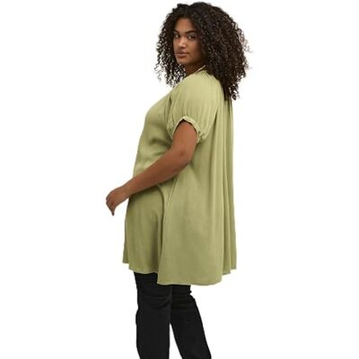 Kaffe Curve Plus-size dam tuniska kortärmad lös passform rund hals, Mosstone Kaffe Curve Plus-size dam tuniska kortärmad lös passform rund hals, Mosstone