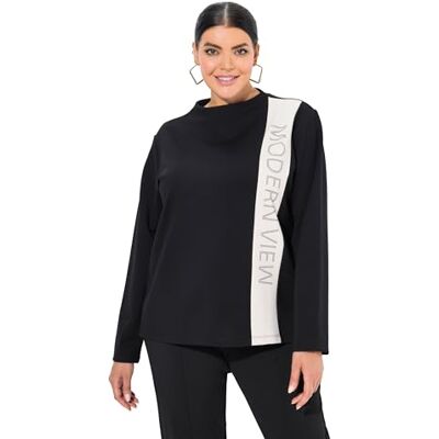 Ulla Popken dam stora storlekar överdimensionerade plus size tröja, dekorränder, ståkrage, långärmad 835379, svart, 46-48 Ulla Popken dam stora storlekar överdimensionerade plus size tröja, dekorränder, ståkrage, långärmad 835379, svart, 46-48