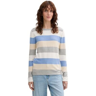 TOM TAILOR damtröja, 37224 – Beige blå blockremsa, XS TOM TAILOR damtröja, 37224 – Beige blå blockremsa, XS