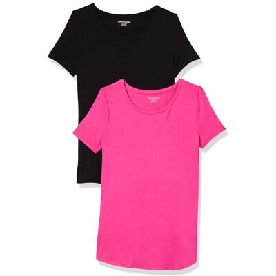 Amazon Essentials dam kortärmad scoopneck tunika, förpackning med 2, svart/mörkrosa, XX-Large Amazon Essentials dam kortärmad scoopneck tunika, förpackning med 2, svart/mörkrosa, XX-Large