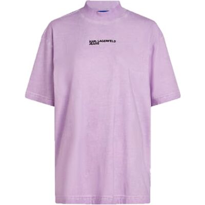 KARL LAGERFELD JEANS , Dam, Avslappad Kortärm Tvättad T-Shirt, Avslappad Passform, Purpur, XL KARL LAGERFELD JEANS , Dam, Avslappad Kortärm Tvättad T-Shirt, Avslappad Passform, Purpur, XL