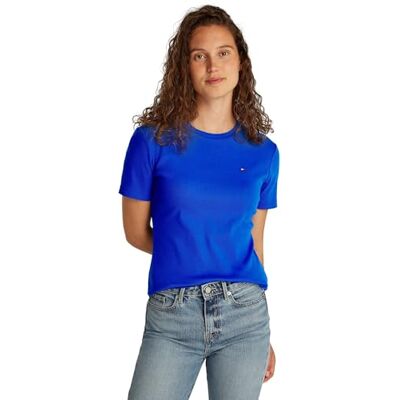 Tommy Hilfiger Dam slim CODY C-NK SS WW0WW40587, blå, XS, Blå (ädelblå), XS Tommy Hilfiger Dam slim CODY C-NK SS WW0WW40587, blå, XS, Blå (ädelblå), XS