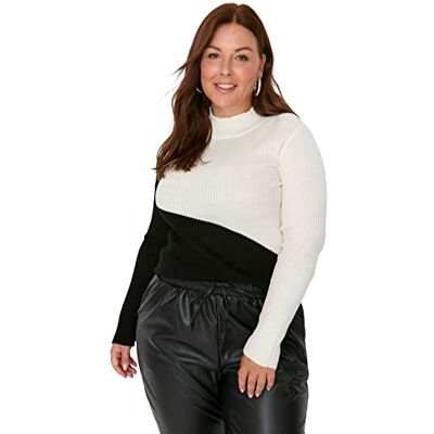 Trendyol Stående krage för kvinnor, färgblock, normal plus size, tröja, sweatshirt, Svart, 3XL Trendyol Stående krage för kvinnor, färgblock, normal plus size, tröja, sweatshirt, Svart, 3XL