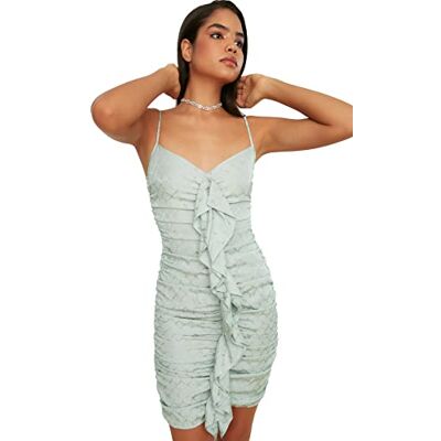 Trendyol Kvinnors minthalsband delikat jacquard satin cocktail klänning, 34 Trendyol Kvinnors minthalsband delikat jacquard satin cocktail klänning, 34
