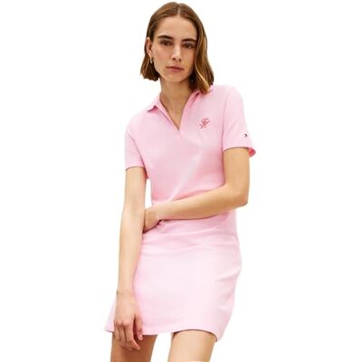 Tommy Hilfiger Th Script Open-Nk Polo DRS WW0WW48749, rosa, L Tommy Hilfiger Th Script Open-Nk Polo DRS WW0WW48749, rosa, L