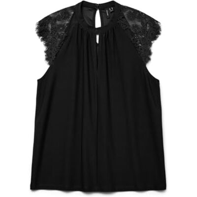 VERO MODA Kvinnlig topp utan ärmar spets dekorerad, svart, L VERO MODA Kvinnlig topp utan ärmar spets dekorerad, svart, L