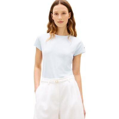 Tommy Hilfiger dam Co Slub Slim Ss Tee WW0WW48702, blå, XXS Tommy Hilfiger dam Co Slub Slim Ss Tee WW0WW48702, blå, XXS