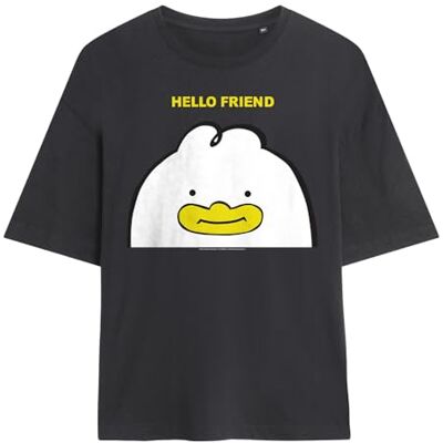 KPop Demon Hunters kvinnors Hello Friend Derpy bokstav damer överdimensionerad t-shirt t-shirt, Mörk kol, L KPop Demon Hunters kvinnors Hello Friend Derpy bokstav damer överdimensionerad t-shirt t-shirt, Mörk kol, L