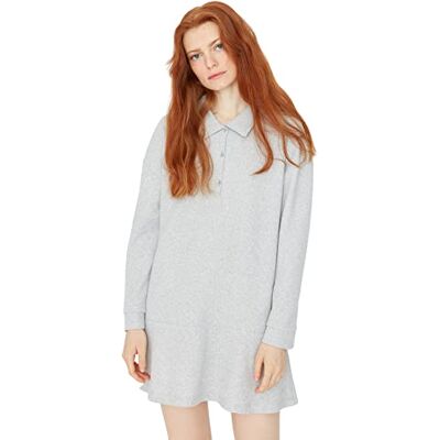 Trendyol Dam loungewear oversize standard stående krage vävd klänning dam, gråmelerad, M Trendyol Dam loungewear oversize standard stående krage vävd klänning dam, gråmelerad, M