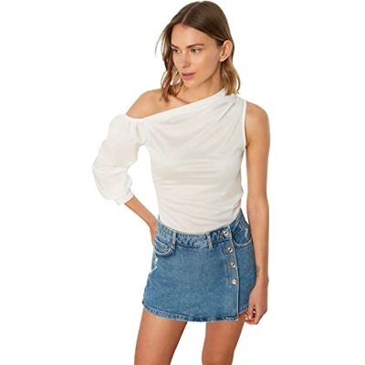 Trendyol Ecus Single shoulder stickad blus för kvinnor, blus, ecru, medium Trendyol Ecus Single shoulder stickad blus för kvinnor, blus, ecru, medium