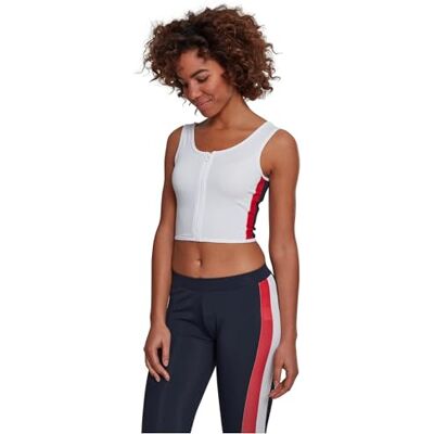 Urban Classics Dam sidorandig randig dragkedja topp, Flerfärgad (White/Firered/Navy 01303), XS Urban Classics Dam sidorandig randig dragkedja topp, Flerfärgad (White/Firered/Navy 01303), XS