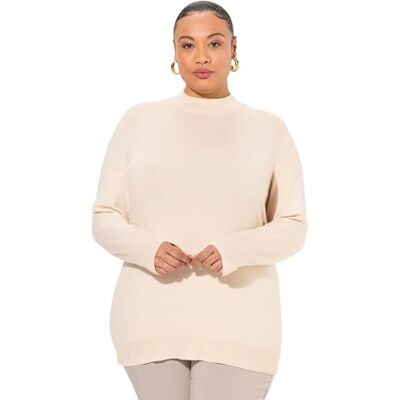 Ulla Popken dam stora storlekar överdimensionerade plus size tröja, ståkrage, långärmad, ribbade manschetter, Naturlig melange, 54/56 SE Ulla Popken dam stora storlekar överdimensionerade plus size tröja, ståkrage, långärmad, ribbade manschetter, Naturlig melange, 54/56 SE