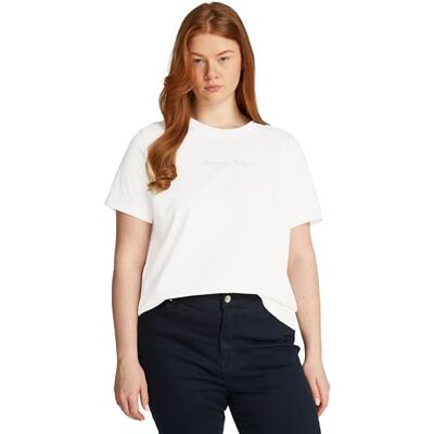 Tommy Hilfiger kvinnors CRV REG SCRIPT C-NK TEE SS WW0WW46073, vit, 48, Vit (Ecru), 48 Tommy Hilfiger kvinnors CRV REG SCRIPT C-NK TEE SS WW0WW46073, vit, 48, Vit (Ecru), 48
