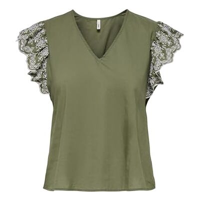 ONLY Onllou Life Emb S/S Frill Top WVN, Kalamata, XL ONLY Onllou Life Emb S/S Frill Top WVN, Kalamata, XL