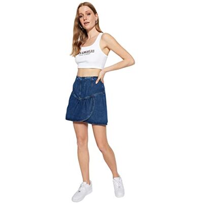 Trendyol Dam dam mini linje denim kjol, blå, 36, BLÅ, 62 SE Trendyol Dam dam mini linje denim kjol, blå, 36, BLÅ, 62 SE