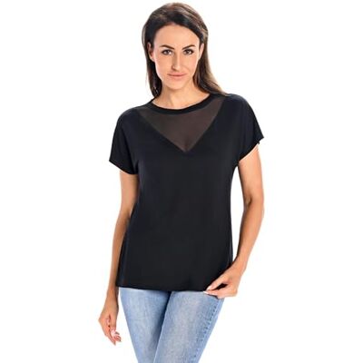 Teyli Bambu kortärmad tröja dam i svart – nätskjorta dam – lätt t-shirt figurnära och elegant – mjuk och bekväm mot huden, svart, XXL plus size Teyli Bambu kortärmad tröja dam i svart – nätskjorta dam – lätt t-shirt figurnära och elegant – mjuk och bekväm mot huden, svart, XXL plus size