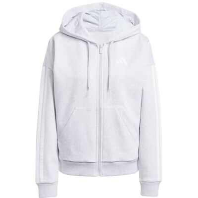 adidas dam Essentials 3-Stripes Full-Zip Fleece Hoodie Sweatshirt, light grey heather/white, M adidas dam Essentials 3-Stripes Full-Zip Fleece Hoodie Sweatshirt, light grey heather/white, M