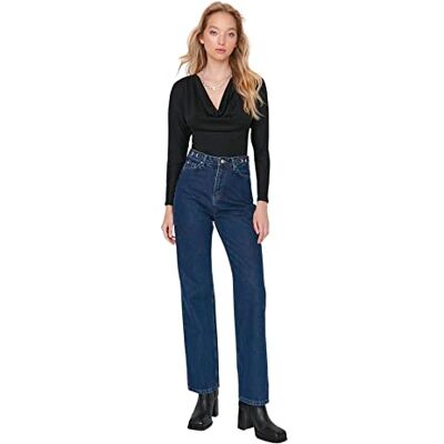 Trendyol Kvinnor normal midja raka ben 90-tal breda ben jeans, marinblå, 64 SE Trendyol Kvinnor normal midja raka ben 90-tal breda ben jeans, marinblå, 64 SE