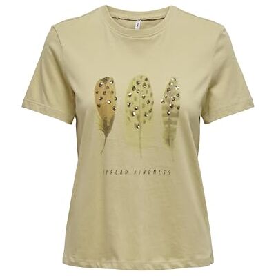 ONLY ONLKITA Life REG S/S Feathers TOPBOX JRS, Pale Khaki/tryck: barn, S ONLY ONLKITA Life REG S/S Feathers TOPBOX JRS, Pale Khaki/tryck: barn, S
