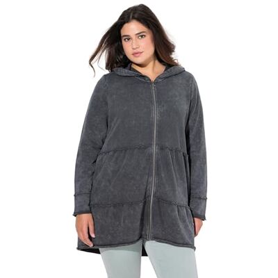 Ulla Popken dam stora storlekar överdimensionerade plus size lång huvtröja, vintage look, A-linje, huva, Grafitgrå, 50-52 Ulla Popken dam stora storlekar överdimensionerade plus size lång huvtröja, vintage look, A-linje, huva, Grafitgrå, 50-52