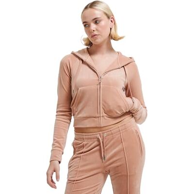Juicy Couture Klassisk velour huvtröja med Juicy-logotyp, Café Au Lait, S Juicy Couture Klassisk velour huvtröja med Juicy-logotyp, Café Au Lait, S