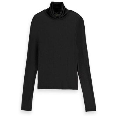 Scotch & Soda damer Core Roll Up Neck Långärmad T-shirt, Svart 0008, M Scotch & Soda damer Core Roll Up Neck Långärmad T-shirt, Svart 0008, M