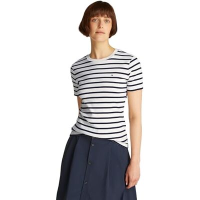 Tommy Hilfiger Dam T-shirt Kortärmad Slim Cody Rund Hals, Blå (Breton Dark Night Navy Stp), XL Tommy Hilfiger Dam T-shirt Kortärmad Slim Cody Rund Hals, Blå (Breton Dark Night Navy Stp), XL