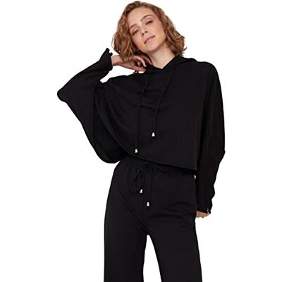 Trendyol Loungewear för kvinnor, vanlig basic, vävd sweatshirt med huva, Svart, XL Trendyol Loungewear för kvinnor, vanlig basic, vävd sweatshirt med huva, Svart, XL