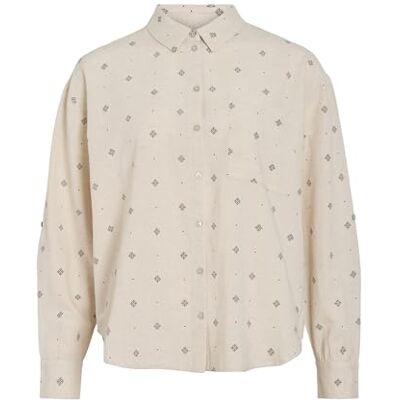 Vila Viprisilla Print L/S skjorta, Super Light Natural Melan, 36 Vila Viprisilla Print L/S skjorta, Super Light Natural Melan, 36