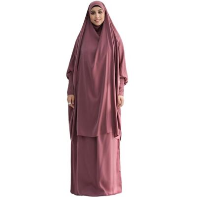 Zofocy Muslimska kvinnor Abaya tvådelat set bön klänning elastiska ärmar islamisk rock blygsamma full täckning bönkläder, Lila, One Size Zofocy Muslimska kvinnor Abaya tvådelat set bön klänning elastiska ärmar islamisk rock blygsamma full täckning bönkläder, Lila, One Size