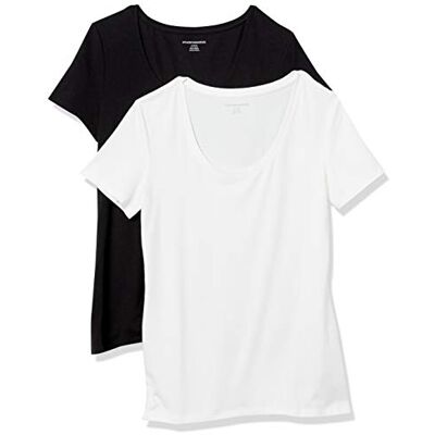 Amazon Essentials dam klassisk passform kortärmad rund hals t-shirt (finns i plusstorlek), 2-pack, svart/vit, Large Amazon Essentials dam klassisk passform kortärmad rund hals t-shirt (finns i plusstorlek), 2-pack, svart/vit, Large