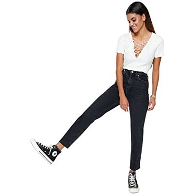 Trendyol dam rak mamma hög midja jeans, svart, 42 SE Trendyol dam rak mamma hög midja jeans, svart, 42 SE