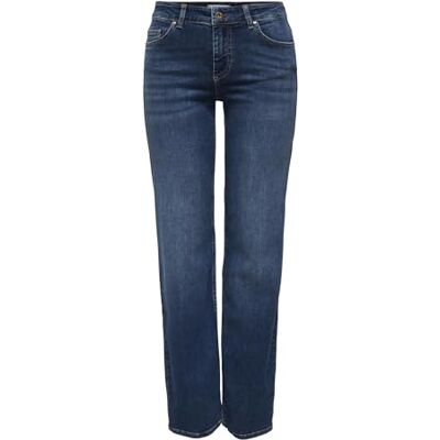 ONLY Dam rak passform jeans ONLBLUSH medium midja rakt skurna jeans, Mörkblå denim, L / 34L ONLY Dam rak passform jeans ONLBLUSH medium midja rakt skurna jeans, Mörkblå denim, L / 34L